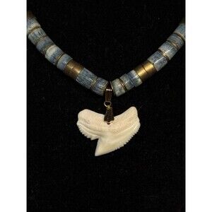 Blue Coral Shark Tooth Heishi Bead Necklace